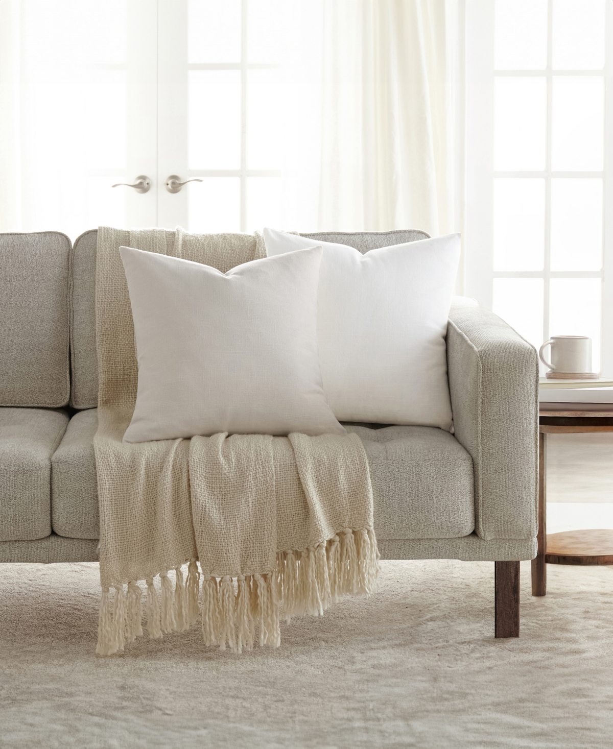 Ienjoy Home Slub Cotton Solid 2-pack Decor Pillows, 20" X 20" In White