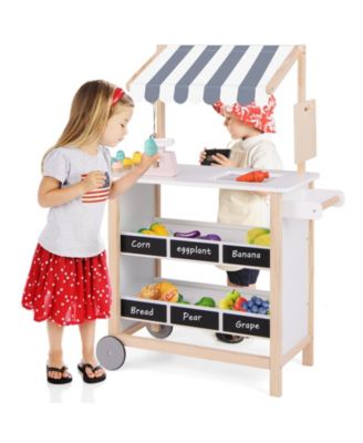 Kids Wooden Ice Cream Cart with Chalkboard & Storage – White