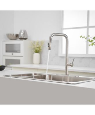 Single Handle Pull-Down Sprayer 1 Spray High Arc Kitchen Faucet With Deck Plate in Brushed Nickel