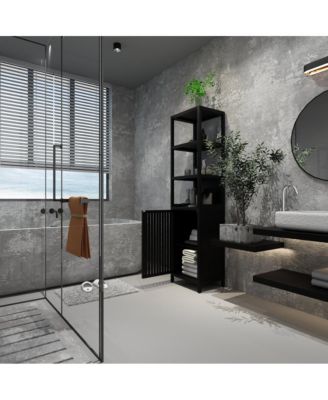 BLACK Slim Tall Cabinet Shutter Door +3 Tier Shelves