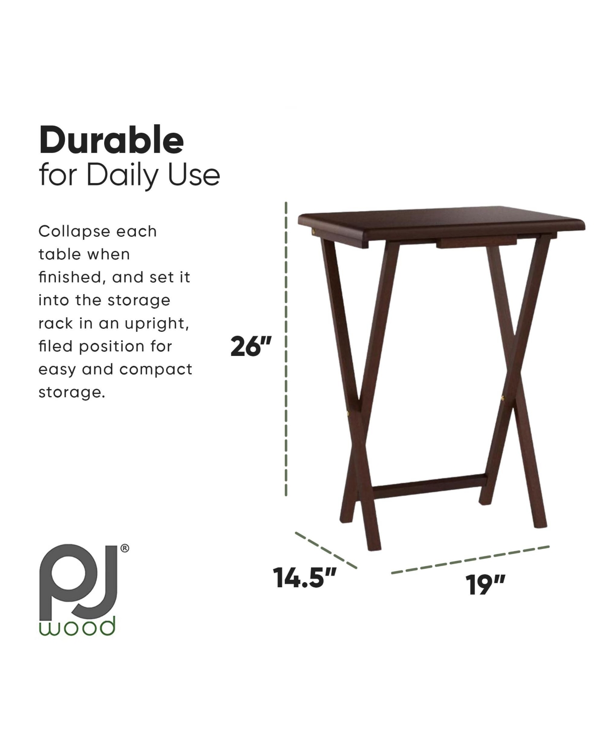Pj Wood Folding Tv Tray Tables with Compact Storage Rack, Walnut, 5 Piece Set