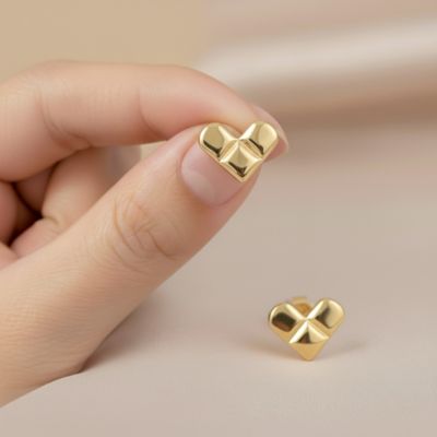 Sterling Silver 14K Gold Plated Heart Design Stud Earrings