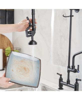 Commercial Restaurant Pull Down 2-Handle Wall Mount Pre-Rinse Spray Utility Kitchen Faucet