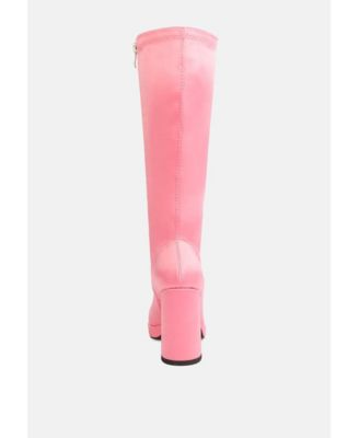 Womens PRESTO Pink Stretchable Satin Long Boot