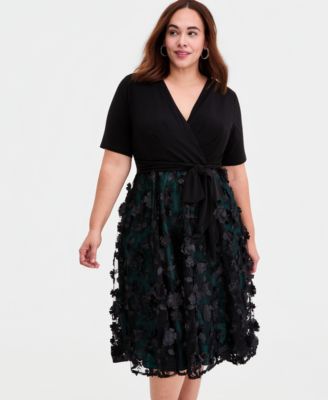 Plus Size 3D Floral A-Line Dress