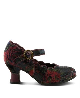 Women's Adodora-Prit Baroque Mary Janes with Velvet and Leather Upper, Scalloped Edges, Antique Buckle, Cushioned Insole, and Sculpted Heel
