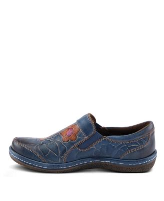 L’Artiste Women’s ANNAWAN Floral Embossed Handpainted Leather Comfort Slip-On Shoes with Stretch Gore and Padded Collar