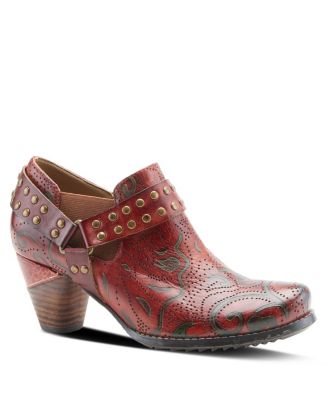 Women's Kacielou Western Shooties with Hand-Painted Leather, Elastic Goring, and Cone Heel – Burnished Embossed Booties for Everyday Glam