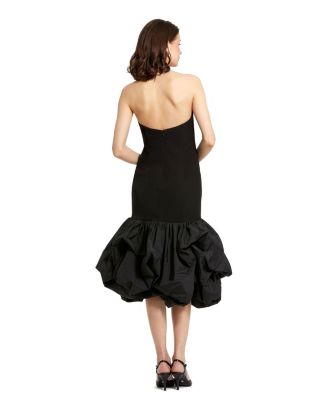 Women's Crepe Strapless Midi Dress With Taffeta Bubble Hem
