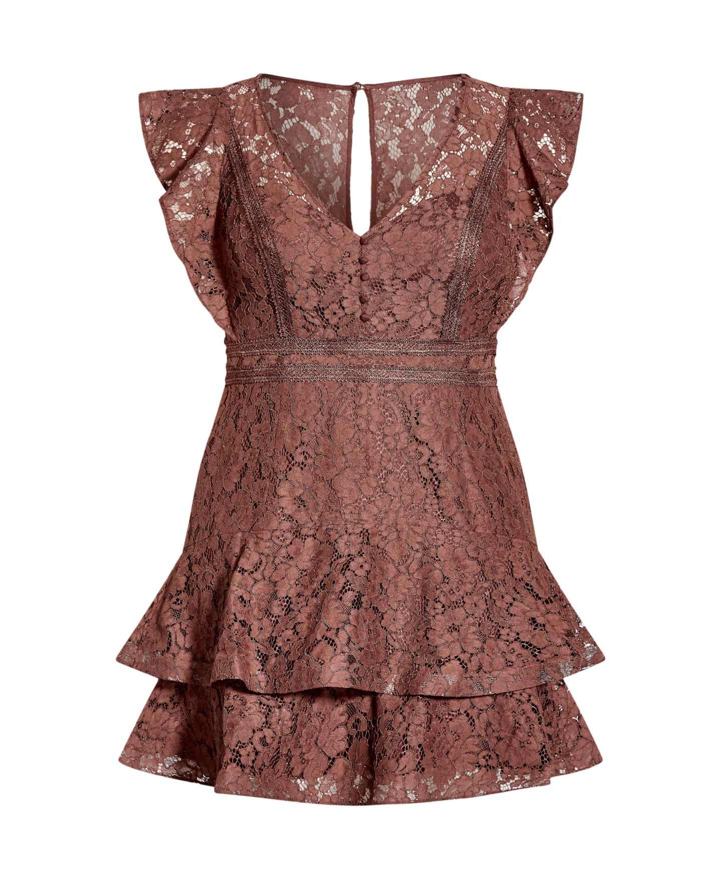 Женское платье CITY CHIC Plus Size Lace Frill Mini, цвет: Коричневый — фото 3