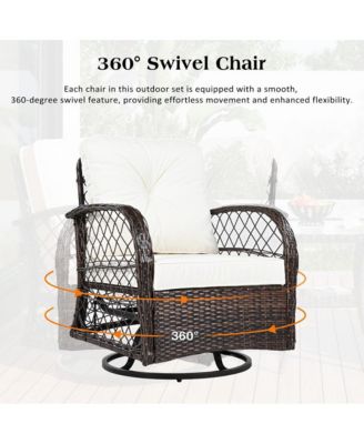 - 3-Piece Rattan Patio Set with Swivel Chairs & Table - Brown