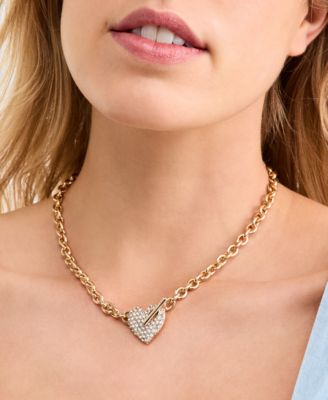 Pav&eacute; Heart Toggle Pendant Necklace, 16" + 3" extender, Macy's Exclusive