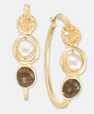 Style & Co - Disc, Stone & Imitation Pearl Medium Hoop Earrings, 1.8"