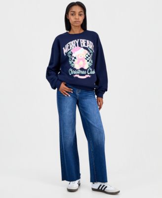Juniors' Merry Beary Screen-Print Sweatshirt