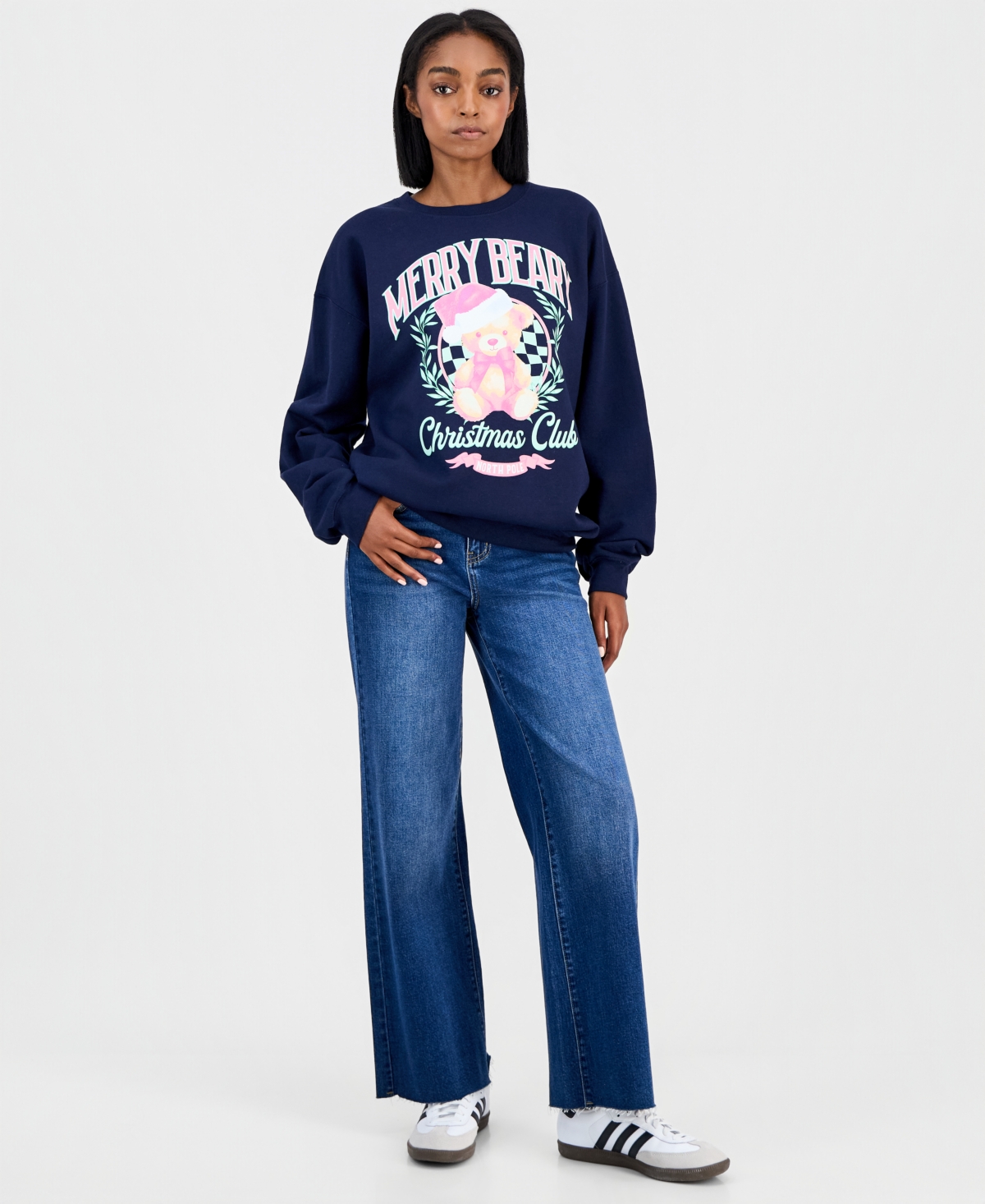 Love Tribe Juniors' Merry Beary Screen-Print Sweatshirt