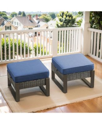 CubeEdge 2-Piece Wicker Outdoor Ottoman Patio Rattan Footrest Seat Steel Frame Foostool with Removable Olefin Cushions