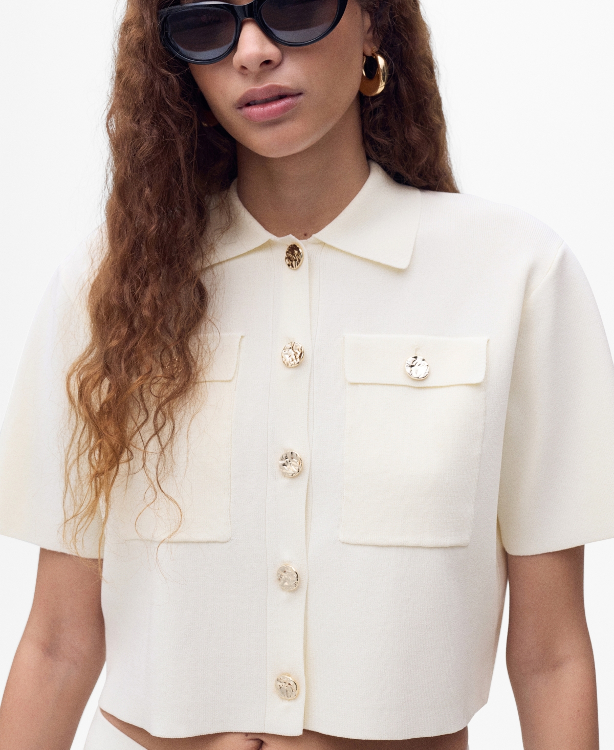 Mango Short Sleeve Cardigan In Neutral