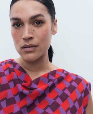 Women's Draped Collar Printed Blouse