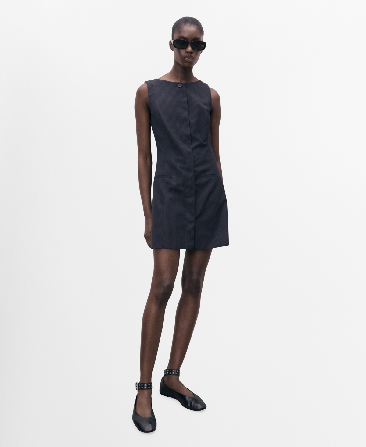 Mango Sleeveless Pinstripe Minidress In Black