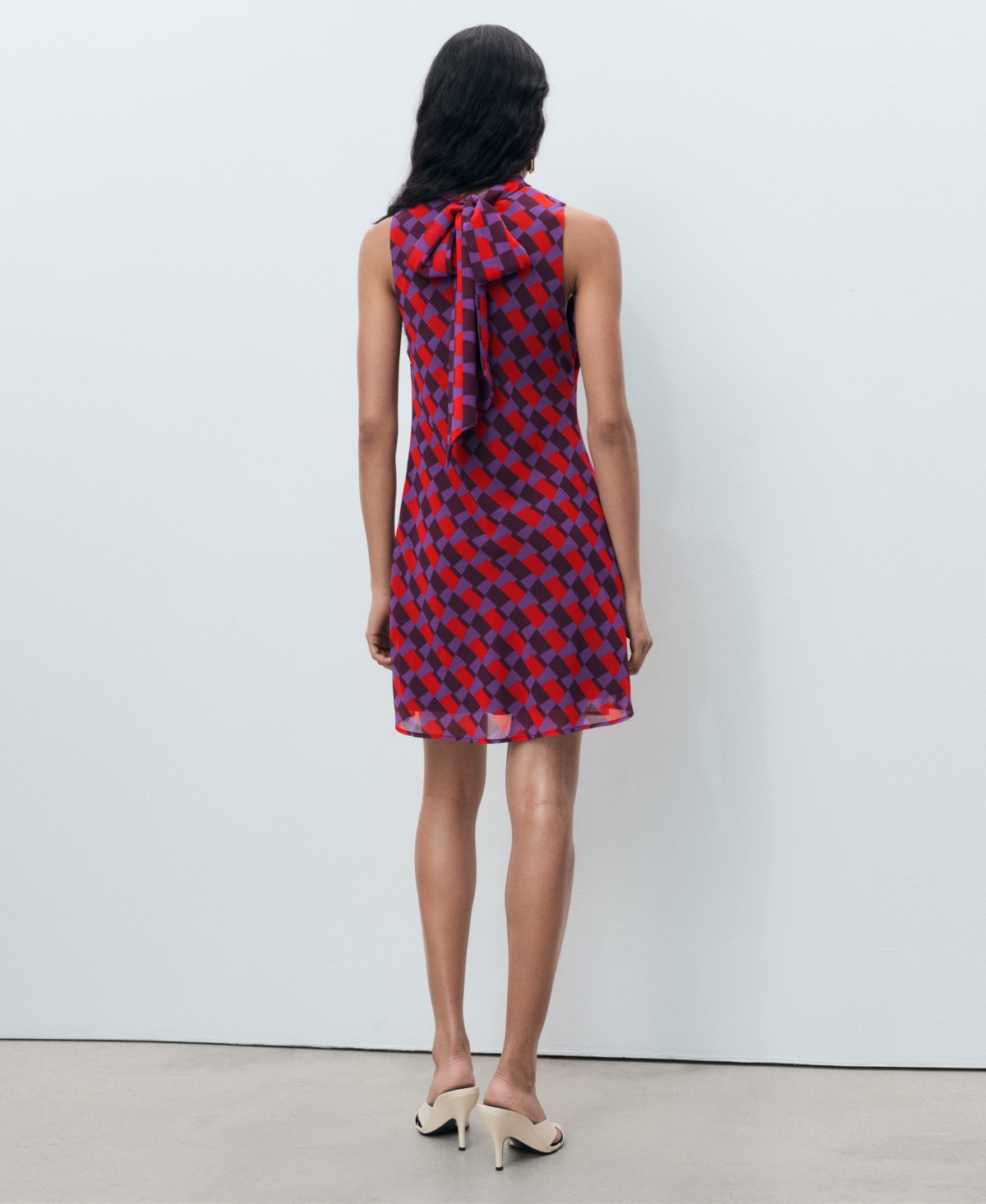 Mango Printed Dress With Bow Detail Violet In Blue