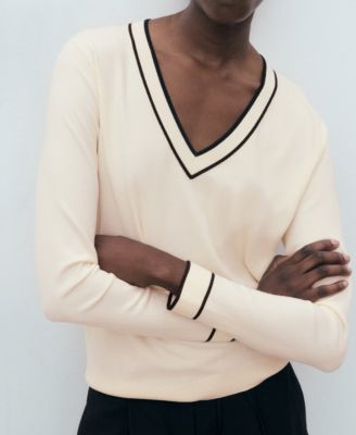 Women's Contrasting V-Neck Sweater