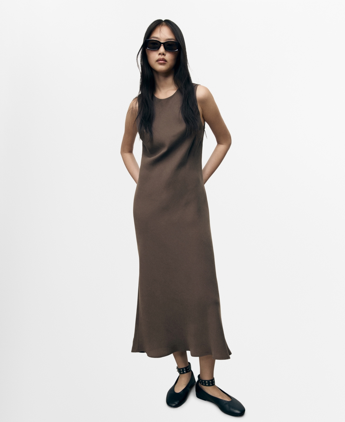 Mango Modal Midi-dress Brown In Brown