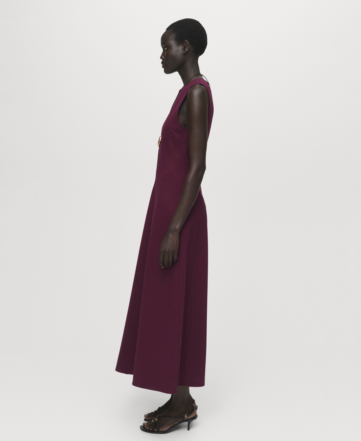 Mango Long Flared Dress Burgundy In Burgundy