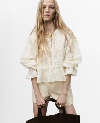 MANGO - Women's Embroidered Lyocell Blouse