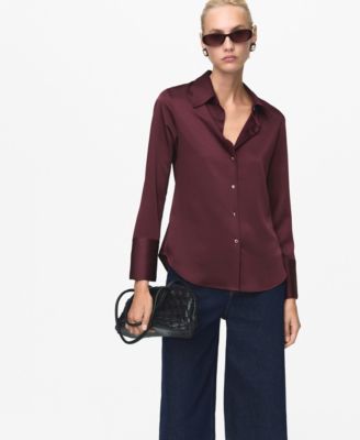 MANGO - Women's Satin Finish Flowy Shirt