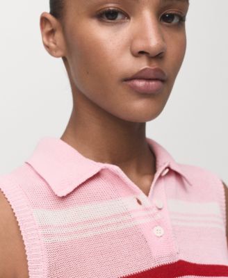 Women's Polo Neck Striped Knit Top