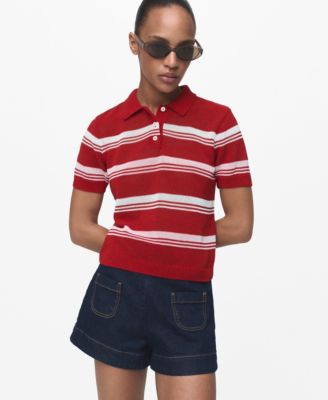 MANGO - Women's Striped Polo Neck Sweater