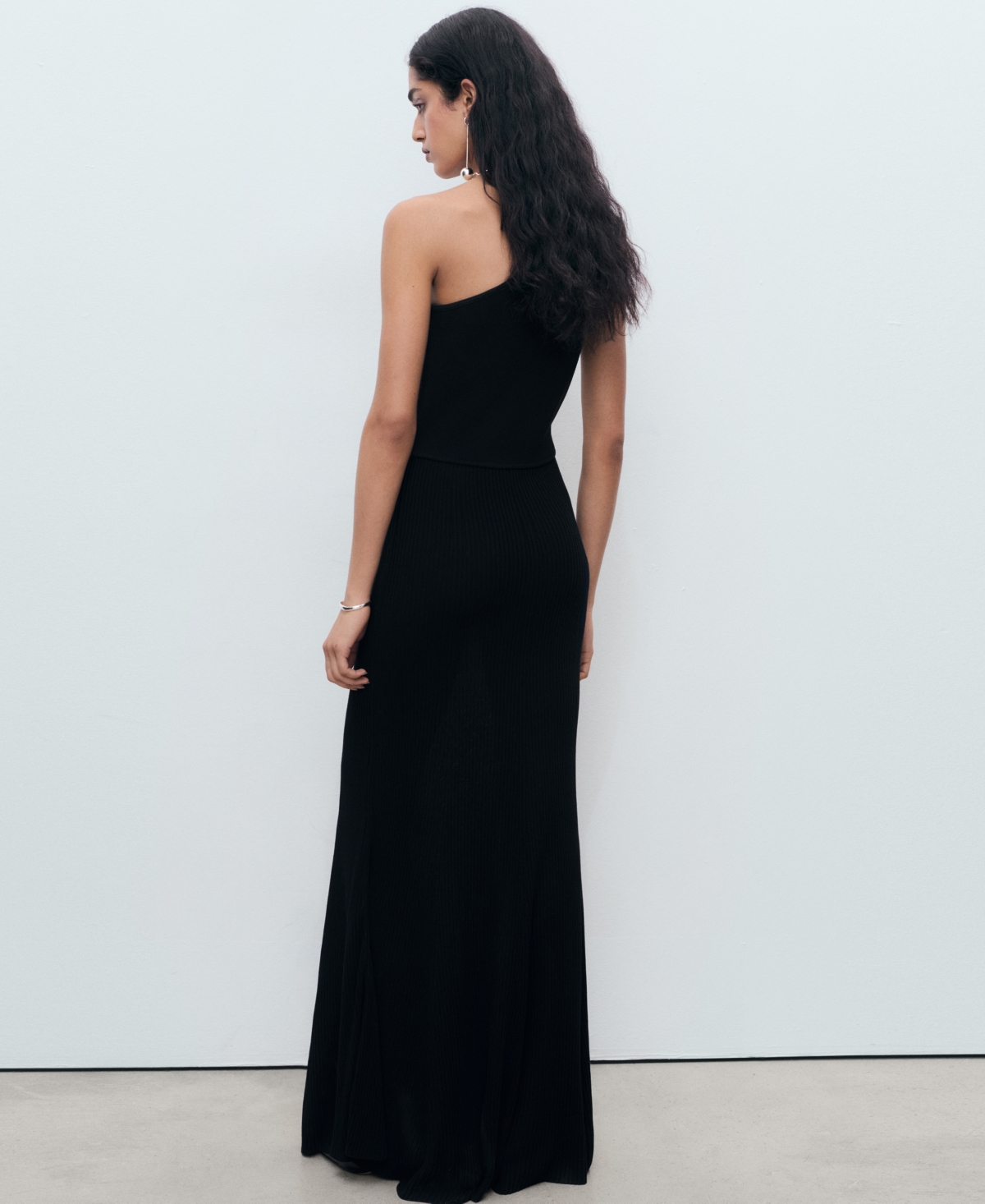 Mango Asymmetrical Combined-knit Dress In Black