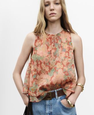 MANGO - Women's Floral Pleated Blouse