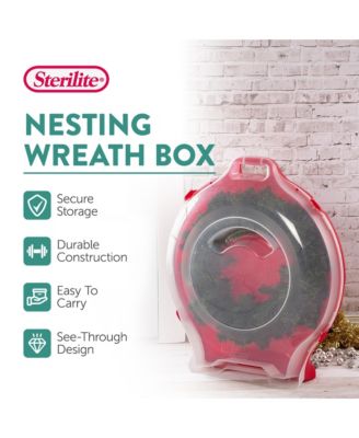 Clear Lid Nesting Storage Christmas Holiday Wreath Box, Red (4 Pack)