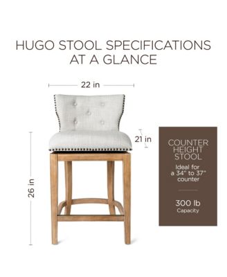Hugo Counter Stool, Weathered Oak w/ Sand Fabric Upholstery, Set of 2