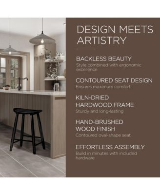 Luna Counter Stool in Rustic Black Wood Finish, Set of 3