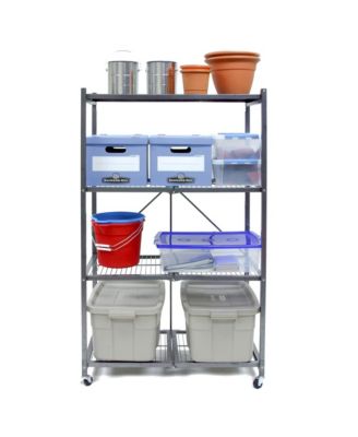 R5 Foldable 4 Tier Storage Rack w/ Wheels, Pewter, Certified Refurbished