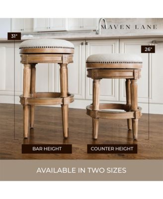 Pullman Backless Bar Stool in Weathered Oak Finish w/ Sand Color Fabric Upholstery, Set of 4