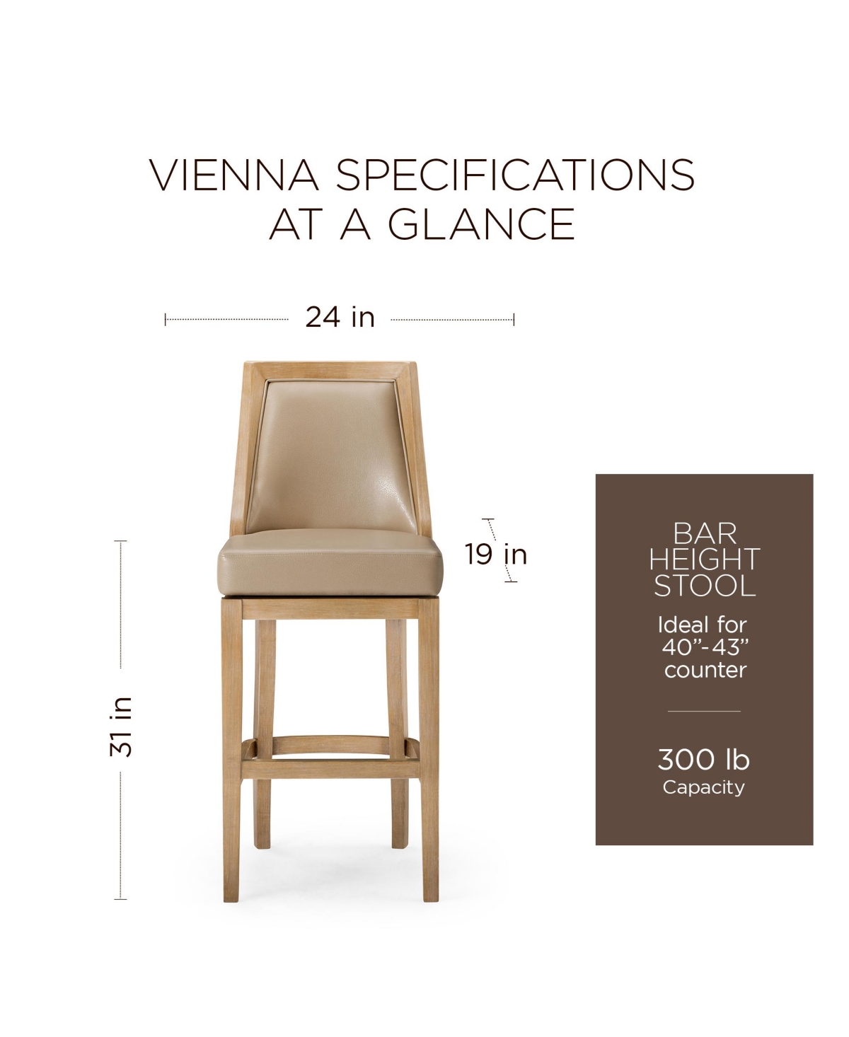 Maven Lane Vienna Bar Stool in Weathered Oak Finish, Avanti Bone, Set of 3