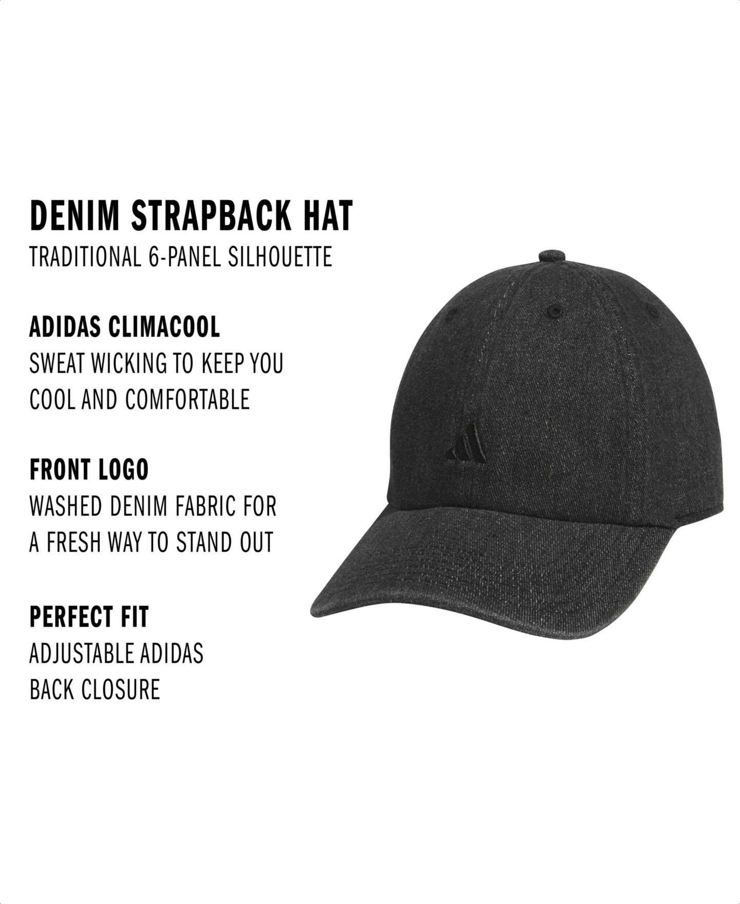 Женский головной убор adidas Denim Strapback Hat, цвет: Чёрный — фото 2