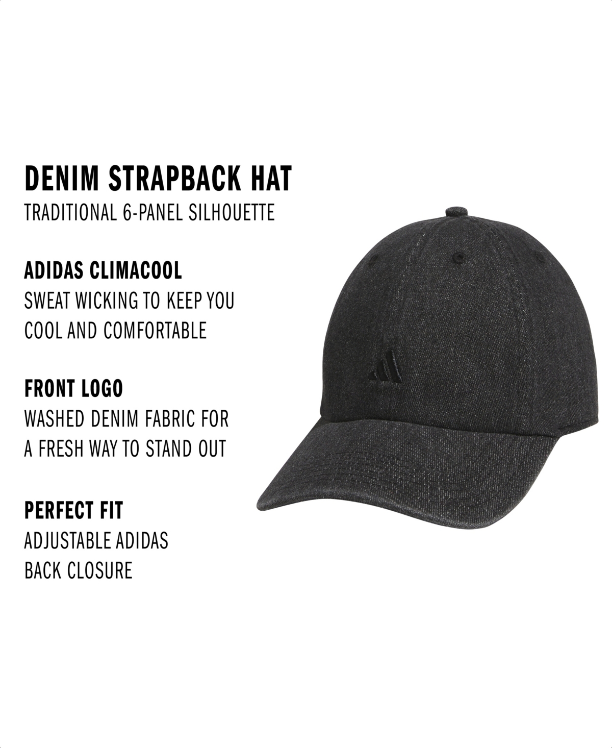 Adidas Originals Women's Denim Strapback Hat In Black