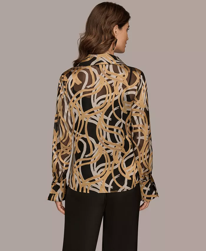Women's Long Sleeve Burnout Cowl Neck Top, Regular & Petite - thumbnail 2
