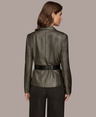 Women's Novelty Belted Collared Jacket, Regular & Petites