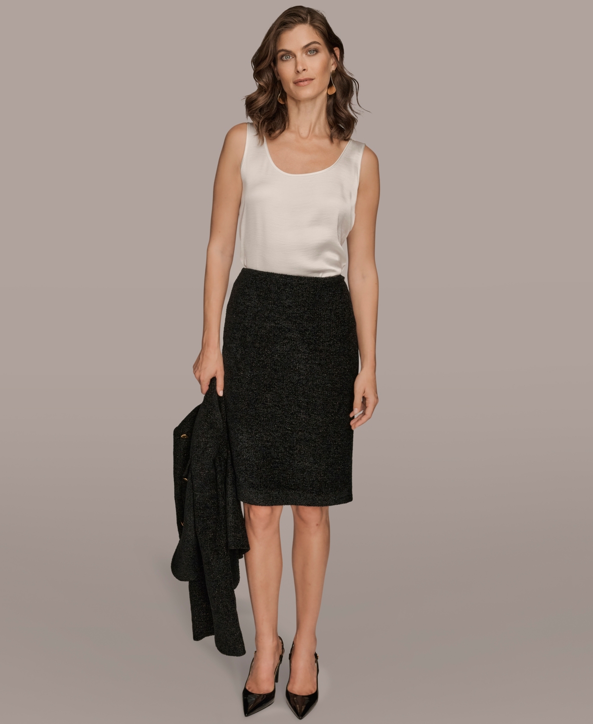Donna Karan New York Metallic Pencil Skirt In Black