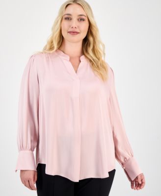 Anne Klein - Plus Size Split-Neck Textured Top