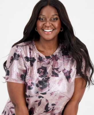 Plus Size Sequinned Short-Sleeve Top