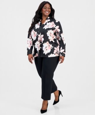 Plus Size Mandarin-Collar Buttoned-Cuff Top