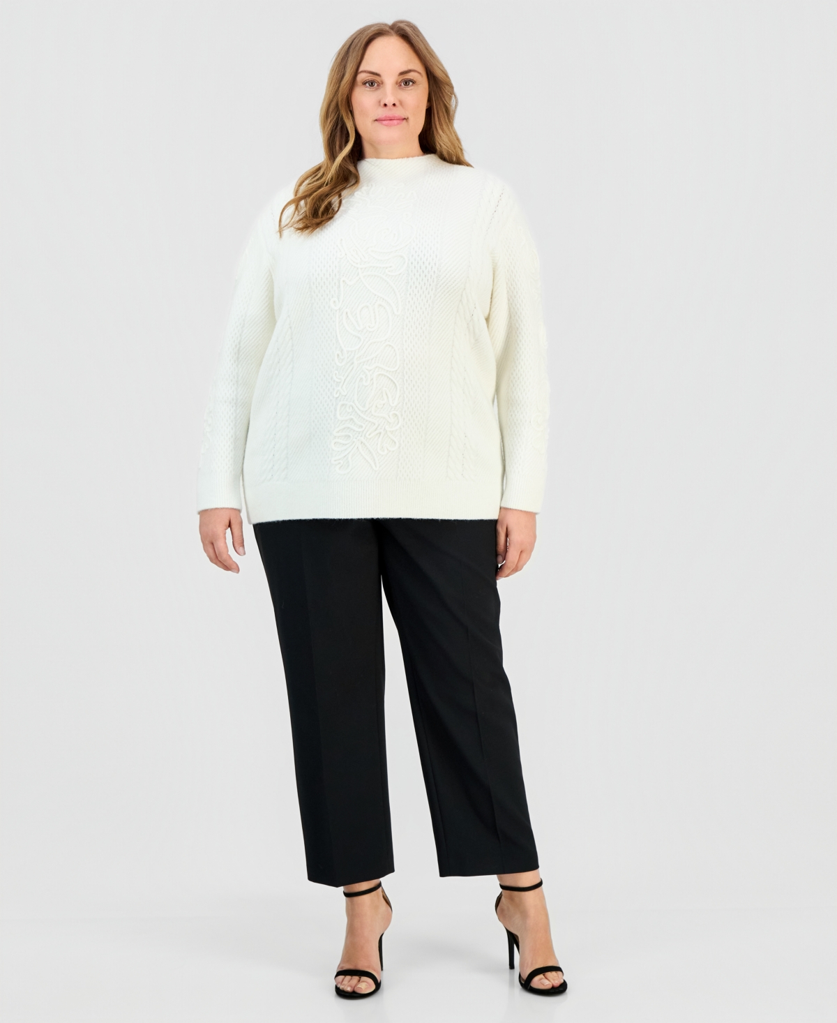 Anne Klein Plus Size Soutache Embroidered Sweater In White