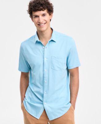 Men's Pima Cotton Solid Short-Sleeve Button-Up Knit Shirt
