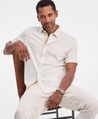 Men's Pima Cotton Medal Print Short-Sleeve Button-Up Knit Shirt